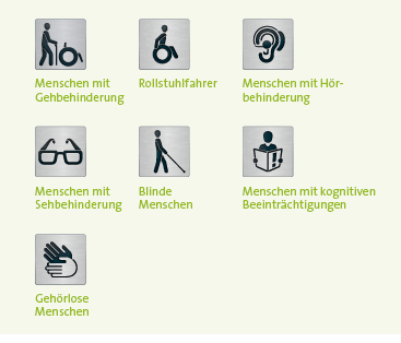 Übersicht über die zusätzlichen Piktogramme des Logos Barrierefreiheit geprüft