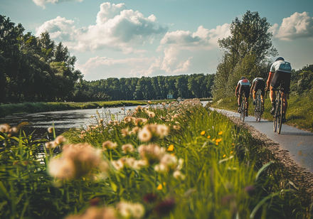 Radfahrer auf einem Radweg am Fluss