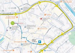 Die Karte zeigt eine Wegbeschreibung von einem Parkhaus zur Markthalle Herford.