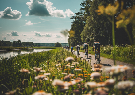 Radfahrer auf einem Radweg am Fluss