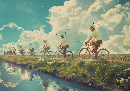 Radfahrer an einem Fluss