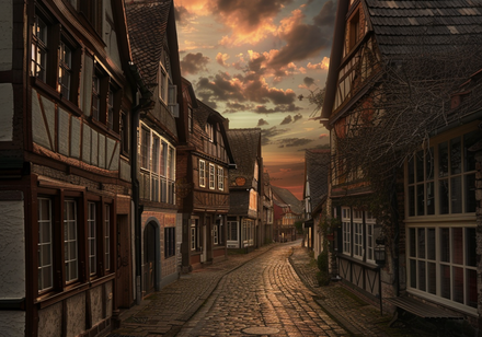 Historische Altstadtgasse in abendlicher Stimmung